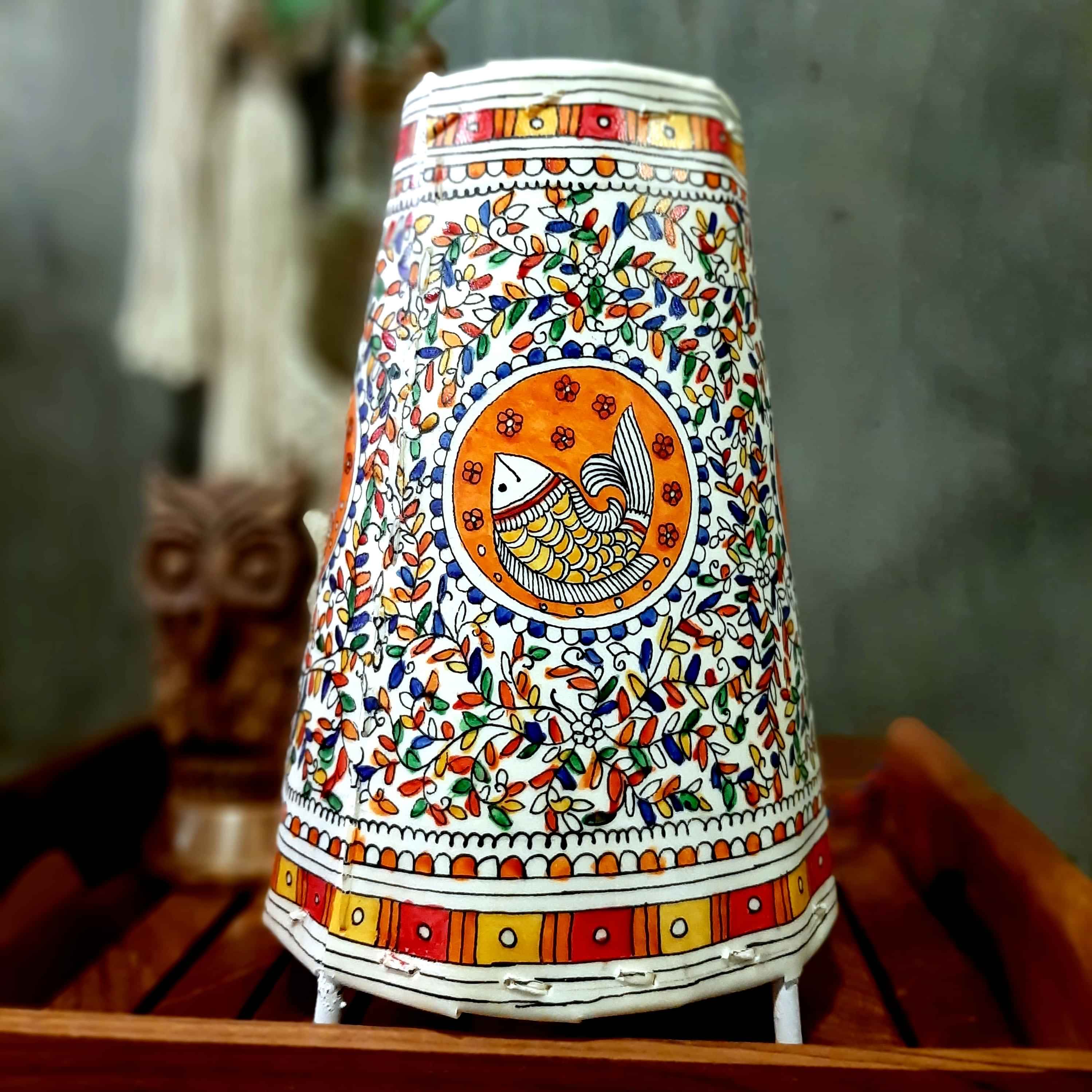 Leather Hand Painted Lamp Shade - photo