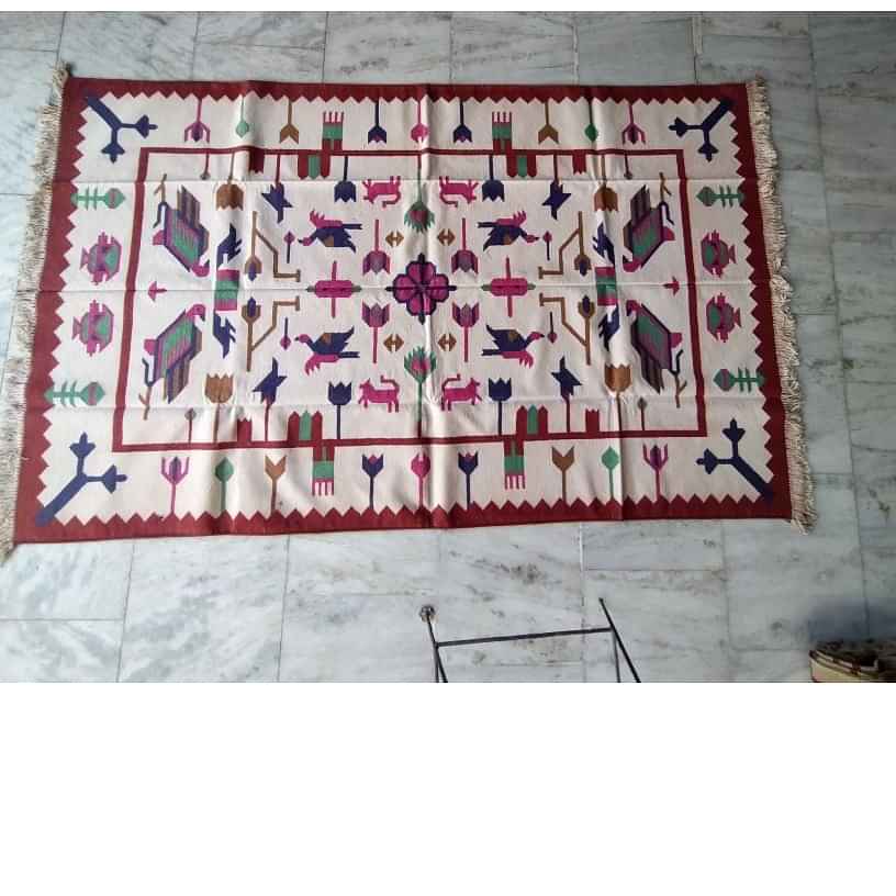 5*8 Cotton Durry Panja Dhurrie Rug Area Rug Handwoven - photo